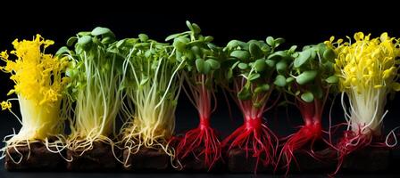 AI generated Captivating microgreens showcasing their delicate nature, vibrant colors, and nutrient rich appeal photo