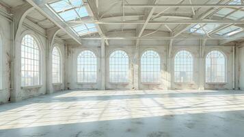 AI generated Empty modern white room with abundant natural light, abstract architectural background photo