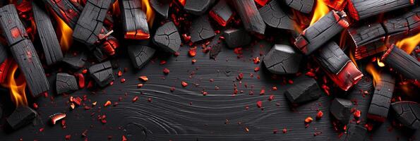 AI generated Fiery coals creating intense heat and mesmerizing flames in a powerful abstract background display. photo