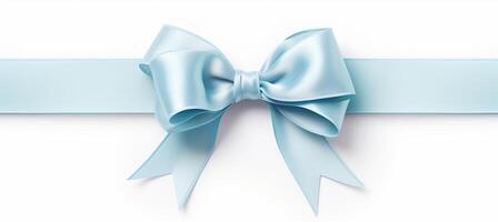 AI generated Blue ribbon bow with long straight ribbon for banner, isolated on white background with copy space photo