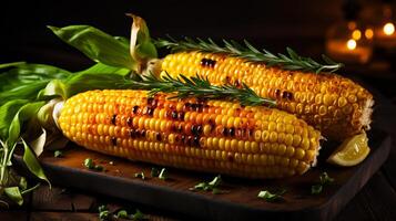 AI generated Savor the temptation  indulge in the exquisite delight of expertly grilled sweet corn photo