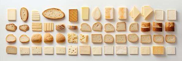 AI generated Captivating collage of 7 segmented food products, beautifully arranged with white vertical lines photo