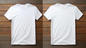 ai generado blanco t camisa Bosquejo modelo para frente y espalda diseño impresión en un llanura blanco algodón camisa foto