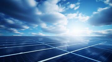 AI generated Renewable energy and nature concept  close up view of solar panels against sky background photo