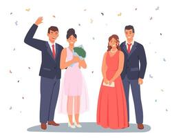 Couples in beautiful clothes celebrating together. Celebrate birthday or graduation concept vector