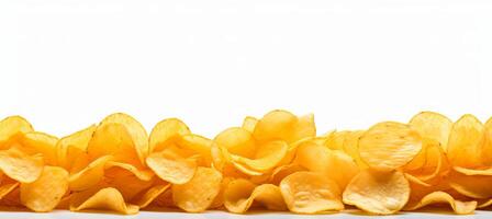 AI generated Delicious and crunchy potato chips isolated on a clean white background with plenty of copy space photo