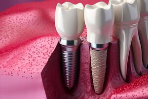 ai generado detallado dental implante adecuado ilustración, exhibiendo preciso técnica y pericia foto