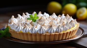 ai generado delicioso limón merengue tarta con un variedad de limón postres para un encantador desayuno. foto