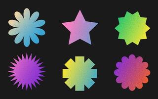 Y2k retro grainy gradient shapes. Trendy stickers 90s 2000s style vector