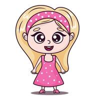 Little doll girl in pink dress cute character vector