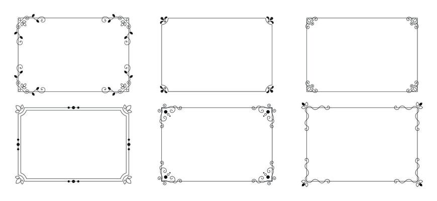 Vintage calligraphic frames. Ornate calligraph frame, retro elegant ornamental borders and filigree floral ornaments for framed certificate template. Isolated vector illustration signs set