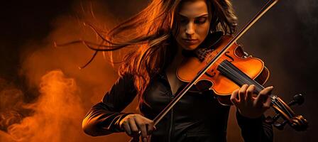 AI generated Passionate female musician playing violin with intricate details and expressive hands photo