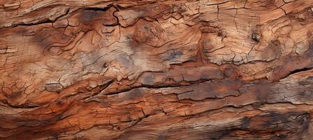 AI generated Close up of aged tree bark trunk with captivating wooden background and intricate textures photo