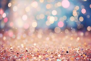 AI generated Lively celebratory background with blurred bokeh, colorful confetti, and dynamic party elements photo