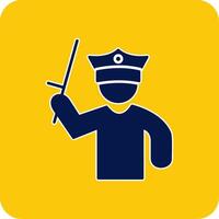 Policeman Holding Stick Glyph Square Two Color Icon vector