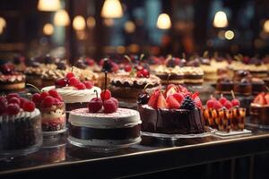 Enchanting bokeh transition in cozy caf   ambiance with coffee, pastries, and warm lighting photo