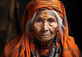 AI generated Elderly Indian woman. Woman's Day. Tradition and culture. photo