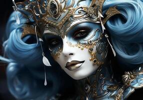 AI generated Venetian carnival costume mask. Tradition and glamour photo