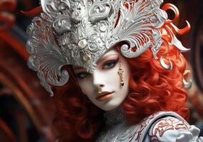 AI generated Venetian carnival costume mask. Tradition and glamour photo