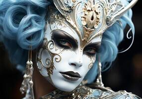 ai generado veneciano carnaval disfraz mascarilla. tradicion y glamour foto