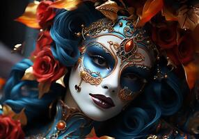 AI generated Venetian carnival mask. Tradition and glamour photo