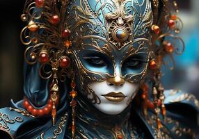 AI generated Venetian carnival mask. Tradition and glamour photo