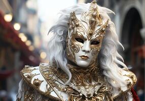 AI generated Venetian carnival mask. Tradition and glamour photo