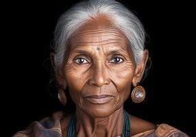 AI generated Elderly Indian woman. Woman's Day. Tradition and culture. photo