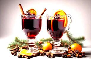 AI generated Mulled wine with christmas drink and food on white background photo