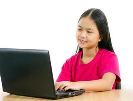 young cute girl asian play computer photo