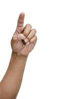 Hand gesture pointing finger on a white background. photo