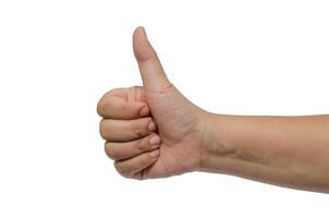 hand with thumb up isolated on white background photo