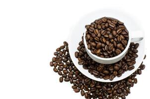 coffee cup with coffee beans, isolated on white background photo