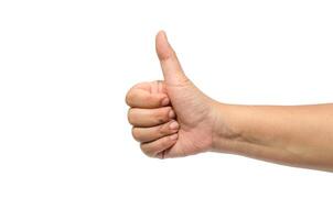 hand with thumb up isolated on white background photo