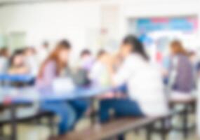 Blur image people enjoy different activities between meals in the cafeteria. photo