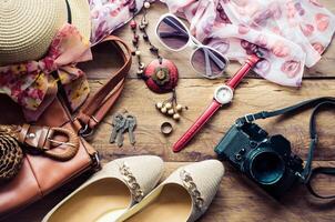 clothing for women, placed on a wooden for travel photo