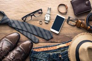 Clothing for Men on the wooden floor photo