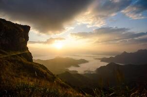 Mountain mist In the morning. During the cold weather. photo