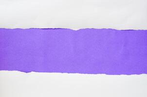 The paper is torn on a purple background and there is a cutoff to the free space for your text. photo