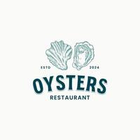 Vintage oysters hand drawn logo design vector