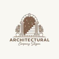 Antique arch logo template. Vintage gate vector design. Arched construction logotype