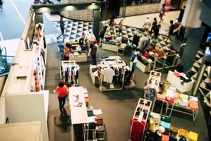 Shopping mall top view blurred indoors with light for lifestyle concept photo