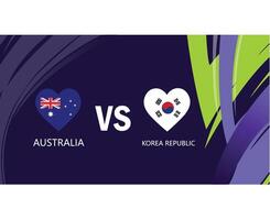 Australia y Corea república partido corazón banderas asiático naciones 2023 emblemas equipos países asiático fútbol americano símbolo logo diseño vector ilustración
