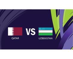 Katar y Uzbekistán partido banderas asiático naciones 2023 emblemas equipos países asiático fútbol americano símbolo logo diseño vector ilustración