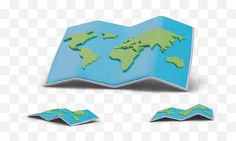 Set of 3D world maps with shadows. Curved realistic poster of continents and oceans vector