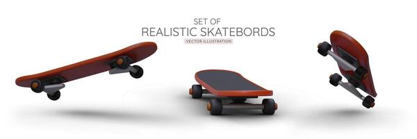 Collection of 3D skateboards with shadows. Time to do sports vector