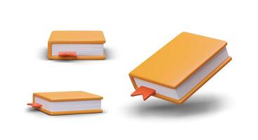 Collection of realistic books with bookmarks. Volume with color unsigned cover vector