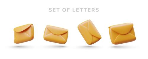 3D yellow envelopes. Color realistic icons for mail image. Updates in inbox category vector