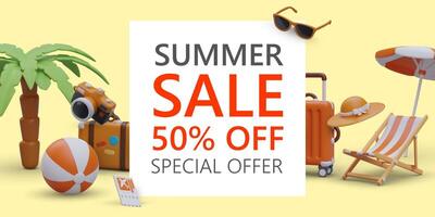 Grand summer sale. Crazy discounts up to 50 percent. Promotional template with special offer vector