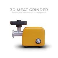 Realistic electrical meat grinder in yellow colors on white background with place for text vector